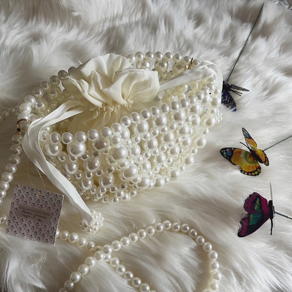 🤍 LULLA COLLECTION Pearl Beaded Mini Evening Bridal Clutch Purse Bag NWT - Picture 2 of 8